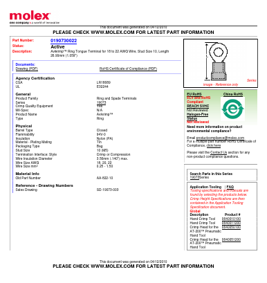0190730022 Datasheet PDF Molex Connectors