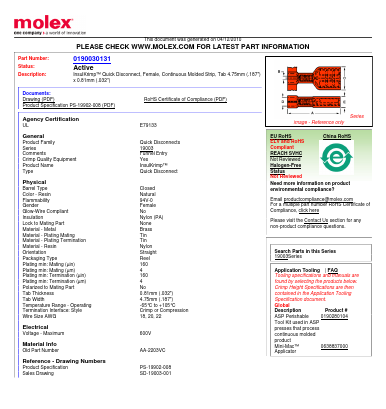 0190030131 Datasheet PDF Molex Connectors