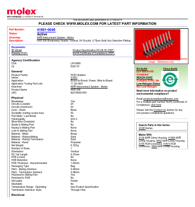 0416610046 Datasheet PDF Molex Connectors