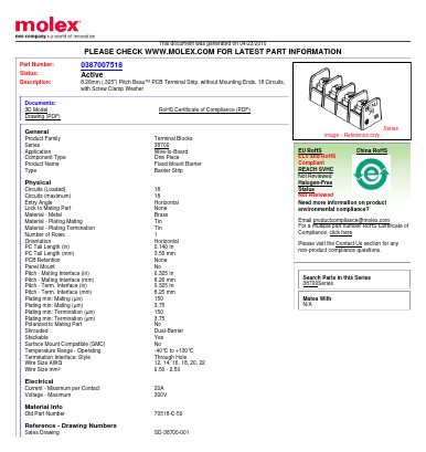 0387007518 Datasheet PDF Molex Connectors