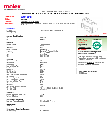882212 Datasheet PDF Molex Connectors