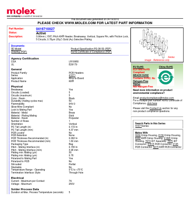 41671-0027 Datasheet PDF Molex Connectors
