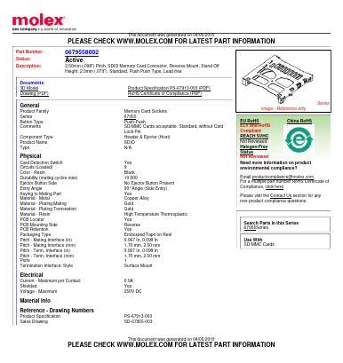 0679558002 Datasheet PDF Molex Connectors