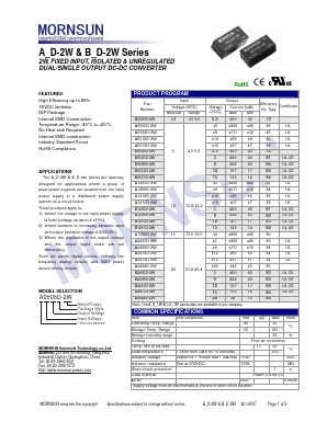 B0303D-2W Datasheet PDF MORNSUN Science& Technology Ltd.