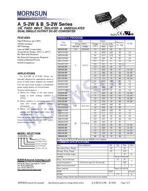 A1505S-2W Datasheet PDF MORNSUN Science& Technology Ltd.