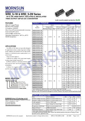 WRD120505S-1W Datasheet PDF MORNSUN Science& Technology Ltd.