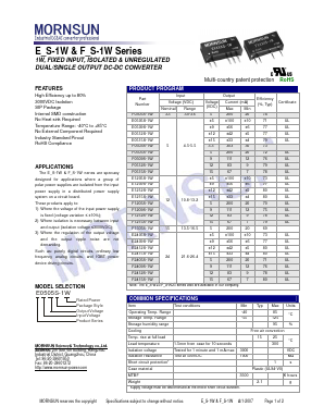 F2409S-1W Datasheet PDF MORNSUN Science& Technology Ltd.