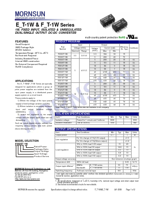 F0505T-1W Datasheet PDF MORNSUN Science& Technology Ltd.