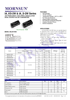 IA0505S-2W Datasheet PDF MORNSUN Science& Technology Ltd.