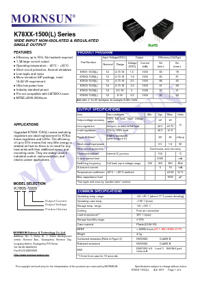 K7801-1500 Datasheet PDF MORNSUN Science& Technology Ltd.