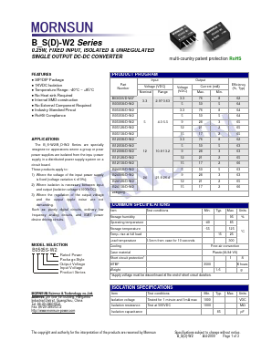 B0303S/D-W2 Datasheet PDF MORNSUN Science& Technology Ltd.