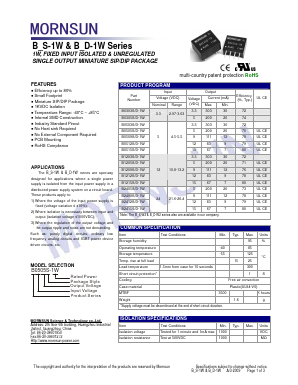 B1203S/D-1W Datasheet PDF MORNSUN Science& Technology Ltd.