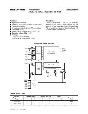 V62C2164096L-85T Datasheet PDF Mosel Vitelic, Corp