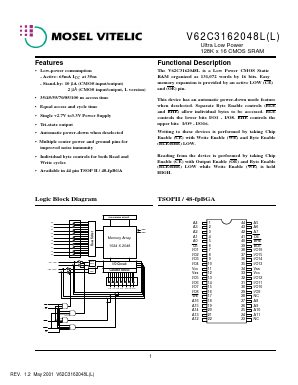 V62C3162048LL Datasheet PDF Mosel Vitelic, Corp