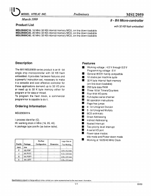 MSU2959C40 Datasheet PDF Mosel Vitelic, Corp
