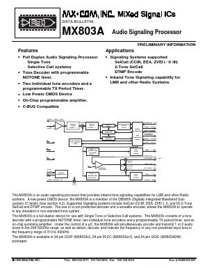 MX803A Datasheet PDF MX-COM Inc 