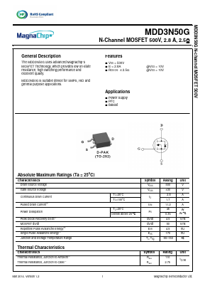 MDD3N50GRH Datasheet PDF MagnaChip Semiconductor