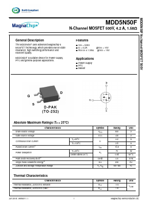 MDD5N50F Datasheet PDF MagnaChip Semiconductor