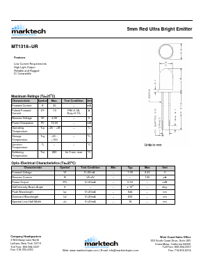 MT1318-UR Datasheet PDF Marktech Optoelectronics