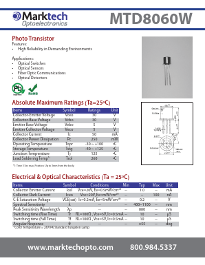 MTD8060W Datasheet PDF Marktech Optoelectronics