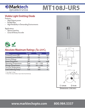 MT108J-UR5 Datasheet PDF Marktech Optoelectronics