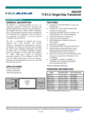 DS2155L+ Datasheet PDF Maxim Integrated