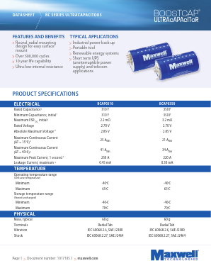 BCAP0310 Datasheet PDF MAXWELL TECHNOLOGIES