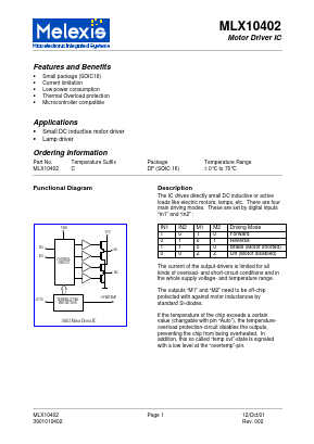 MLX10402 Datasheet PDF Melexis Microelectronic Systems 