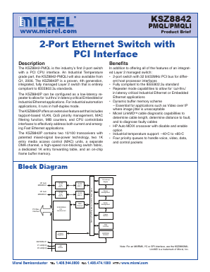 KSZ8842P Datasheet PDF Micrel