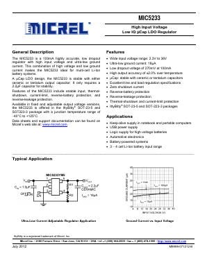 MIC5233-3.3YM5 Datasheet PDF Micrel