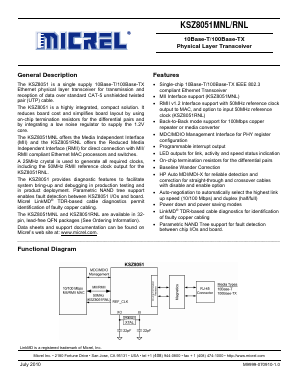 KSZ8051MNLI Datasheet PDF Micrel