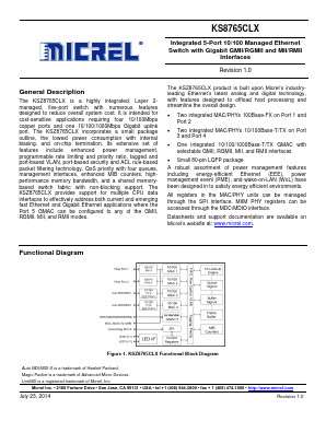 KSZ8765CLXIC Datasheet PDF Micrel