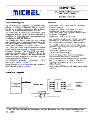 KSZ9031RNXIC Datasheet PDF Micrel