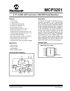 MCP3201-CI/P Datasheet PDF Microchip Technology