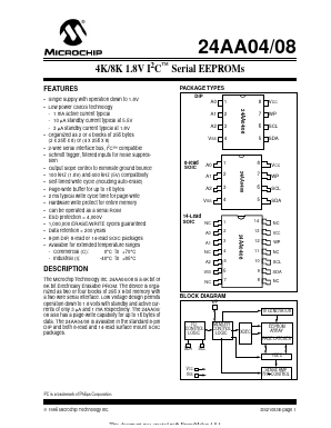 24AA08/SN Datasheet PDF Microchip Technology