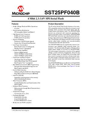 SST25PF040B-80-4C-S2AET Datasheet PDF Microchip Technology