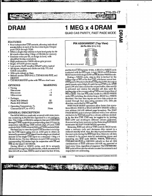 MT4C4004DJW-7 Datasheet PDF Micron Technology