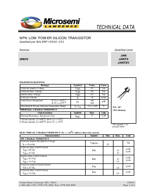 2N930 Datasheet PDF Microsemi Corporation