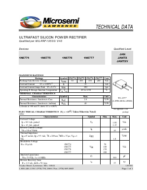 1N6777 Datasheet PDF Microsemi Corporation