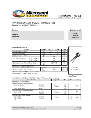 2N2432 Datasheet PDF Microsemi Corporation