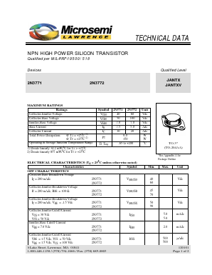 JANTXV2N3771 Datasheet PDF Microsemi Corporation