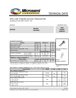 2N1893S Datasheet PDF Microsemi Corporation