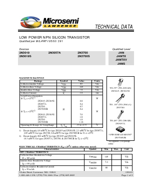 JANS2N3019 Datasheet PDF Microsemi Corporation