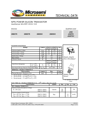 JAN2N6691 Datasheet PDF Microsemi Corporation
