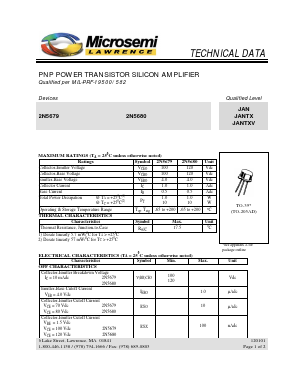 2N5680 Datasheet PDF Microsemi Corporation