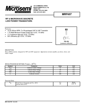 MRF607 Datasheet PDF Microsemi Corporation