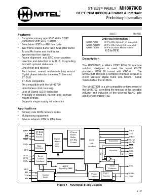 MT89790BN Datasheet PDF Mitel Networks