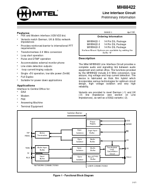 MH88422-3 Datasheet PDF Mitel Networks
