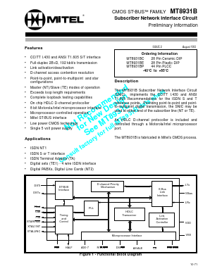 MT8931BP Datasheet PDF Mitel Networks