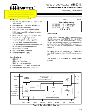 MT8931CE Datasheet PDF Mitel Networks